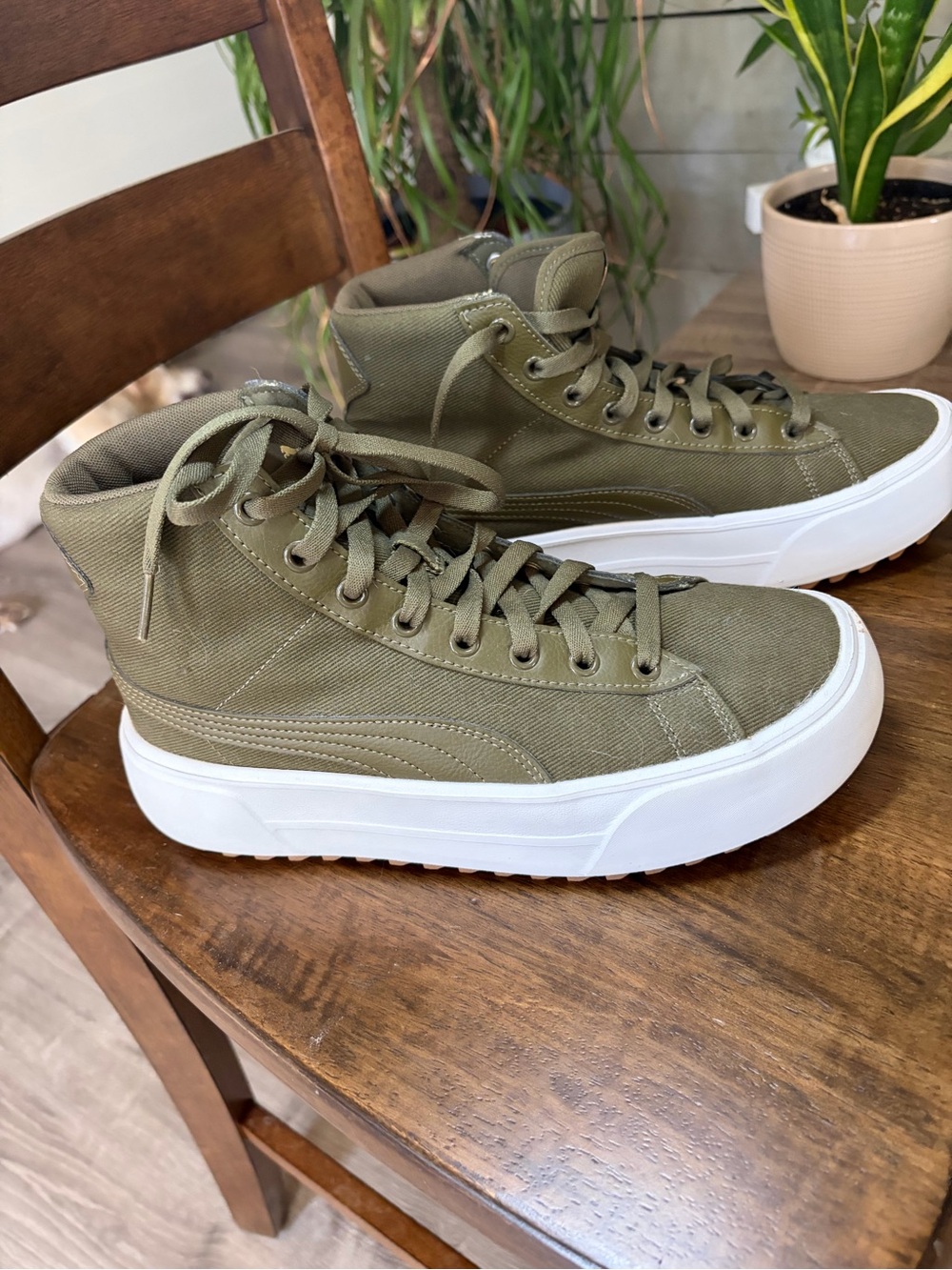 Puma High-Top Canvas Sneakers in Olive Green